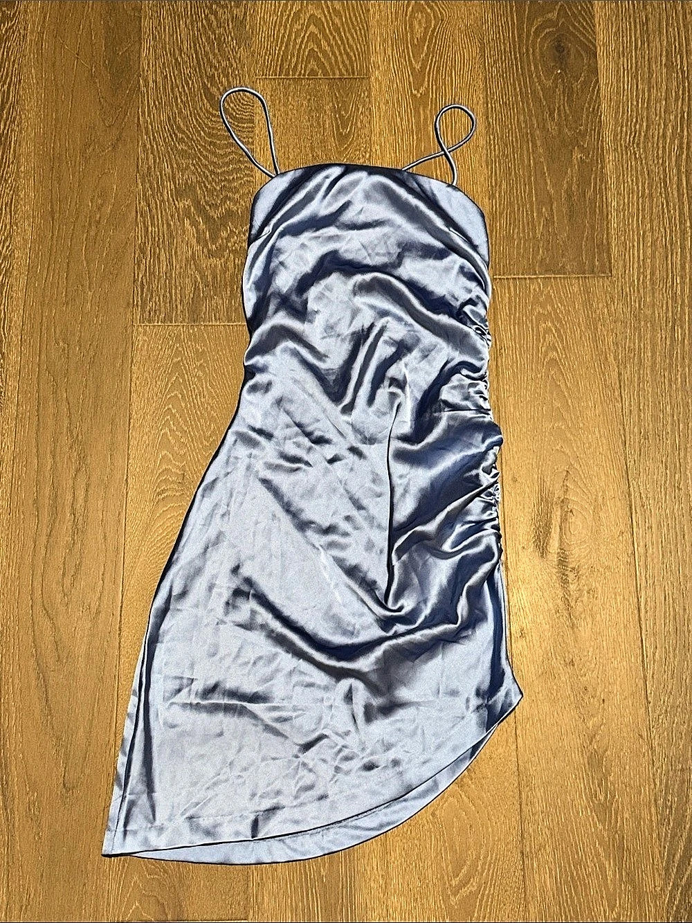NA-KD Satin Light Blue Asymmetrical Dress Like New